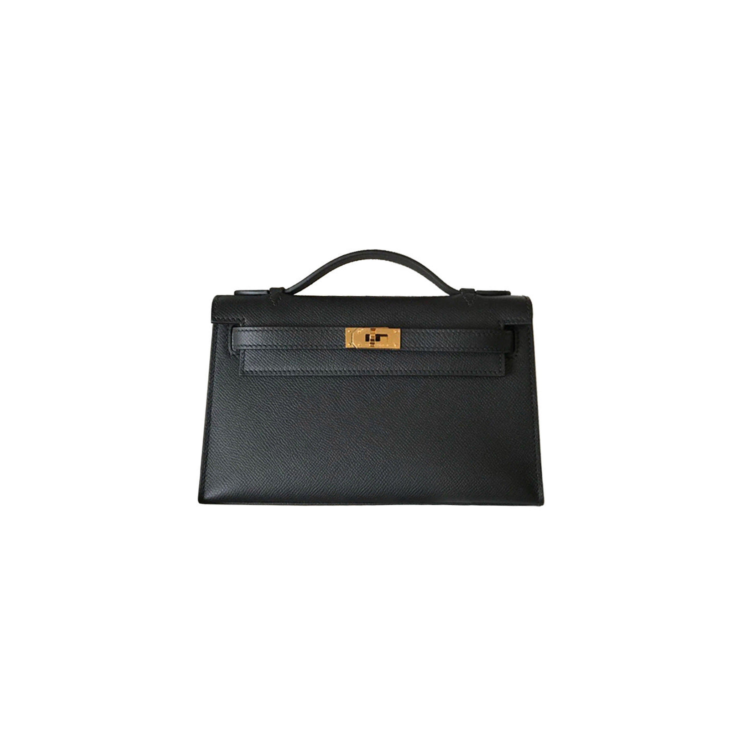 HERMES MASTER KELLY POCHETTE MINI BAG BLACK GOLD BUCKLE (22*14*7cm) 